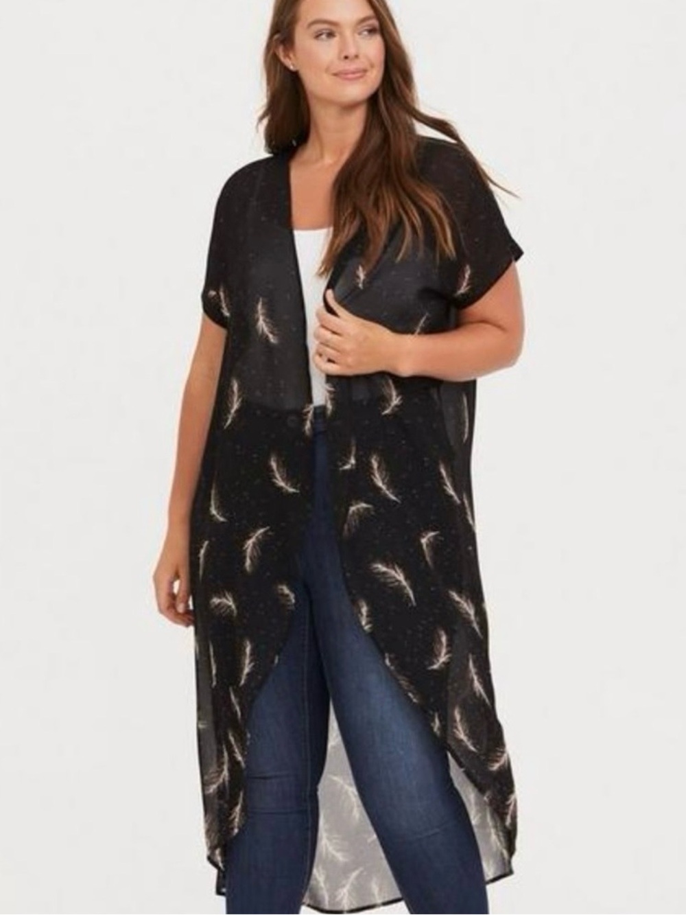 Torrid Women's 14/16 Sheer Feather Kimono 18/20 Size 1/2 Lightweight Coverup